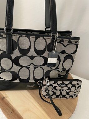 Coach Black and Grey Hampton Tote & Peyton Wristlet